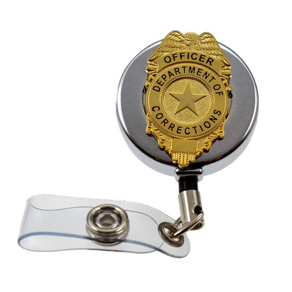 Department of Corrections Officer Badge Reel ID Security Pass Holder Chrome