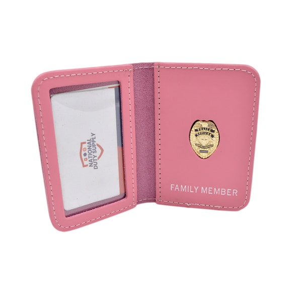 Police Family Member ID Wallet Pink Leather License Case - Custom Imprint - Officer Sergeant Chief Chaplain Mini Badge