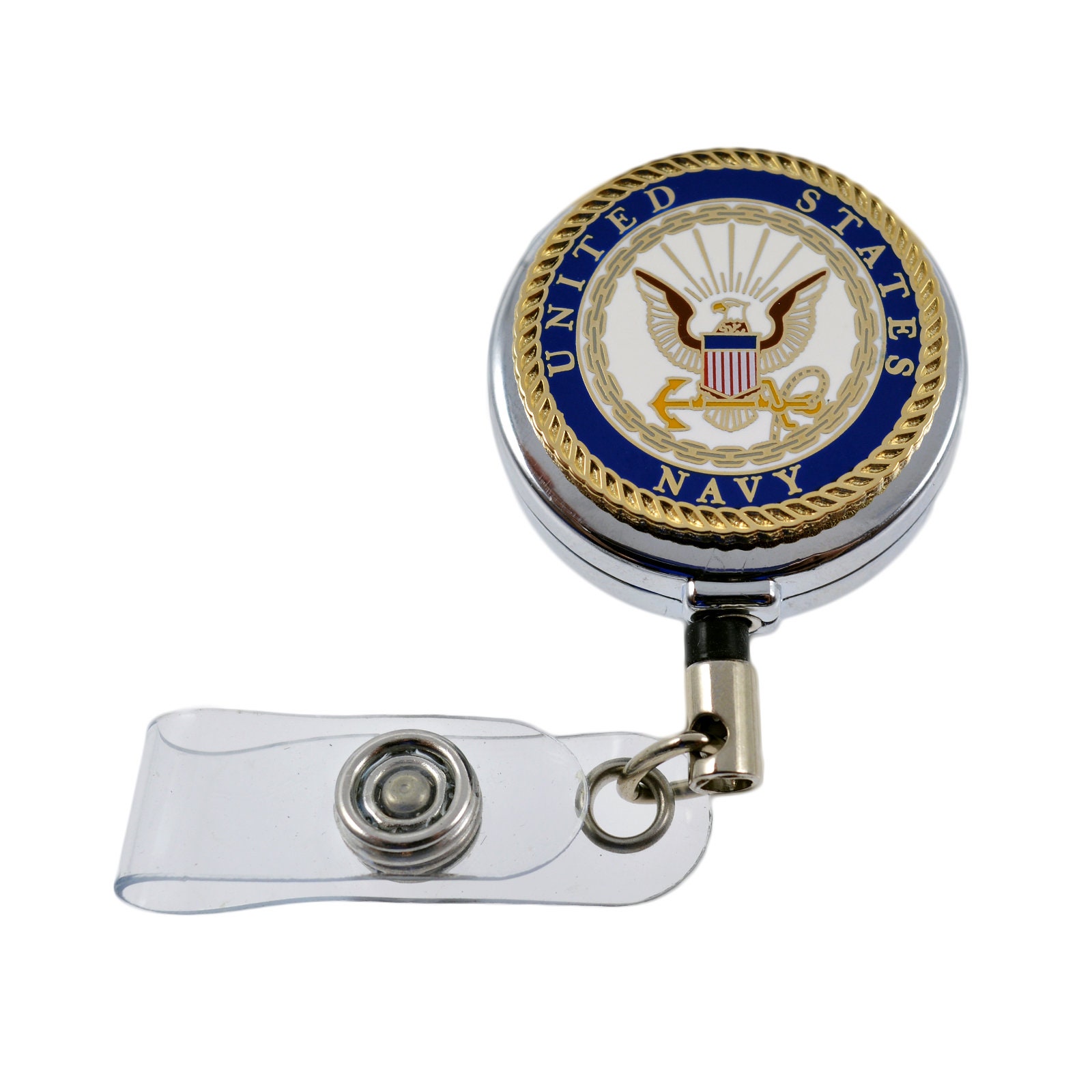 US Navy Military Armed Forces Retractable Security ID Card Holder Badge Reel