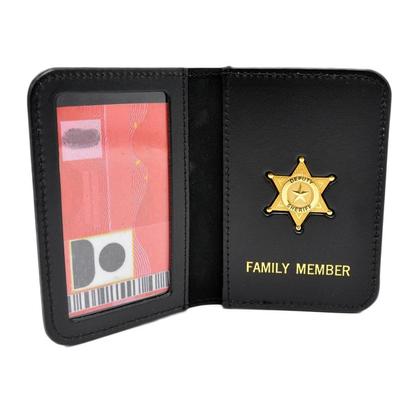 Deputy Sheriff Family Member ID Wallet Leather License Case - Custom Imprint - Personalized - Mini Badge ID Holder