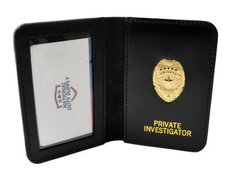 Private Investigator Star Badge ID Case Business Card Holder Leather