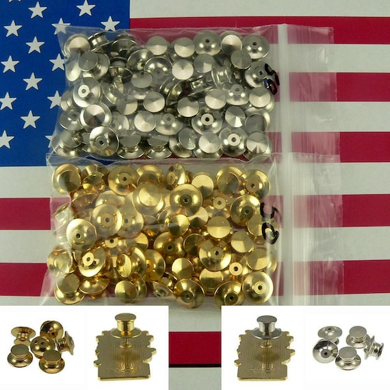 50 Locking Flathead Pin Backs Clutch Fastener Gold Chrome for