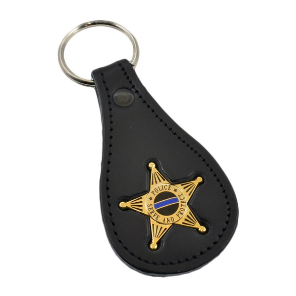 Police 5 PT Star Mini Badge Leather Keyring Key Holder FOB Law Enforcement TBL