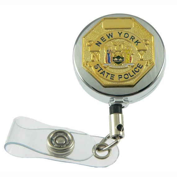 New York State Police Mini Badge Retractable ID Holder Badge Reel Lanyard 