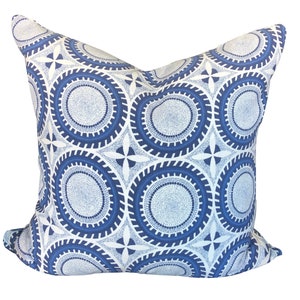 EURO SHAM Designer light blue white navy Serena Lily Medallion print indoor BEDDING Pillow Cover cushion 22, 24, 26 Coastal