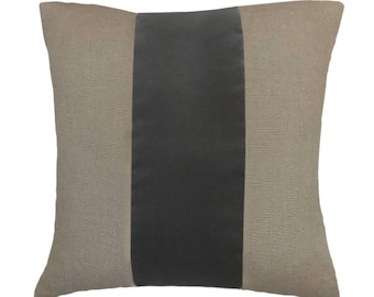 Flax Linen & black velvet Colorblock Unique Designer Pillow Cover decorative  All Size Available 16" 18" 20" panel