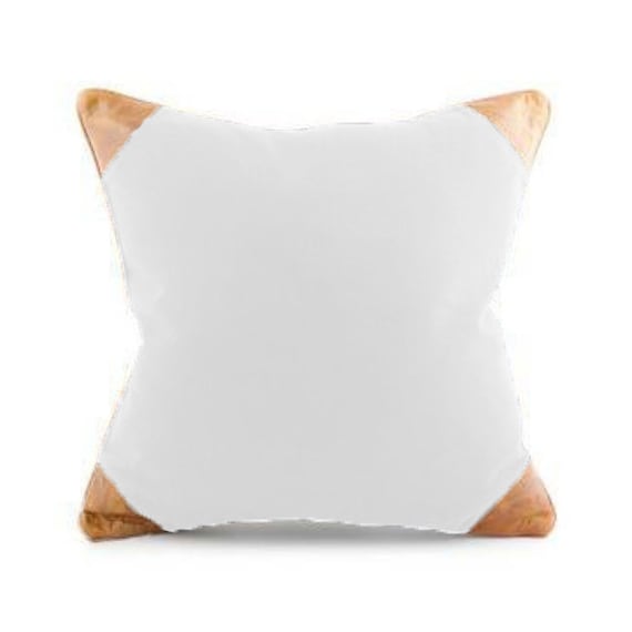 White Canvas wt Vegan leather Cognac White canvas bolster pillow cover, girl
