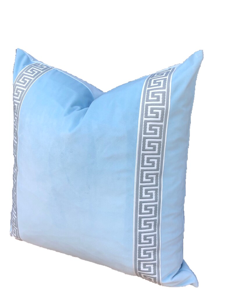 Designer sky blue Velvet Pillow Cover Grey White high end Etsy