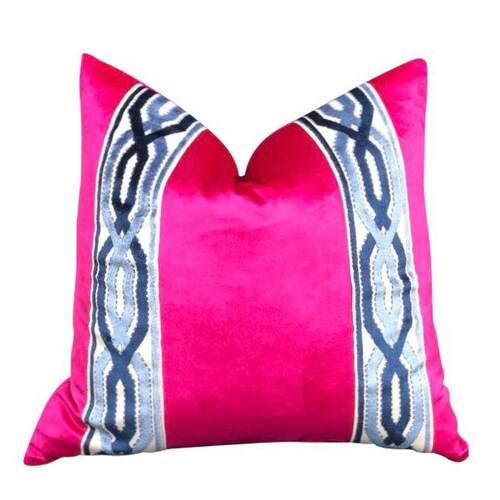 Pink Fuschia Designer Velvet Pillow Cover Navy Blue White Etsy
