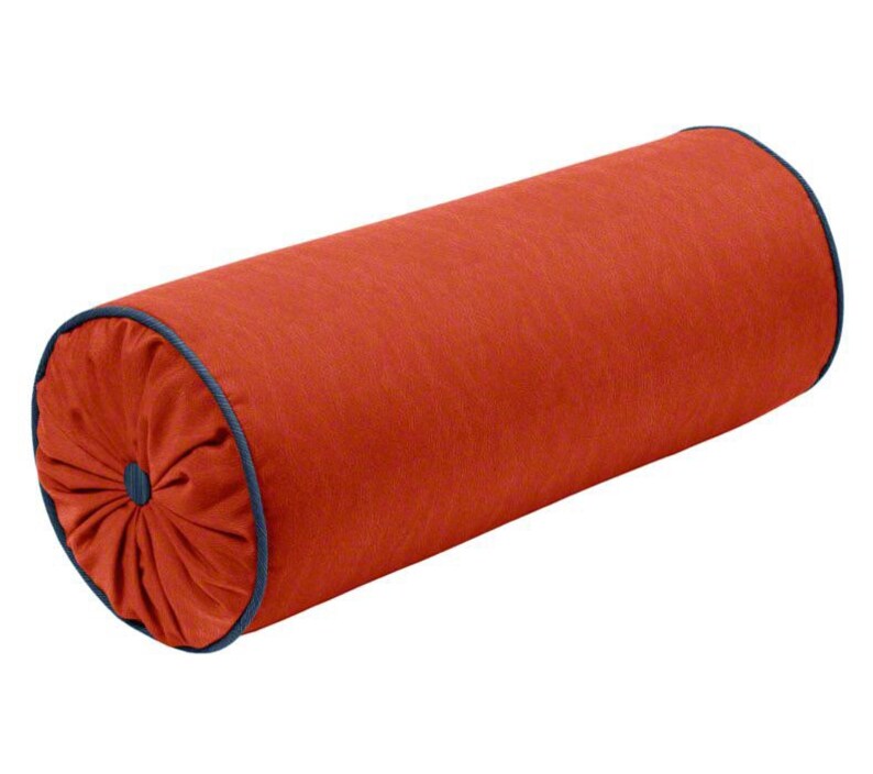 Bolster Designer Velvet Burnt Orange Navy Linen Button Piping Etsy