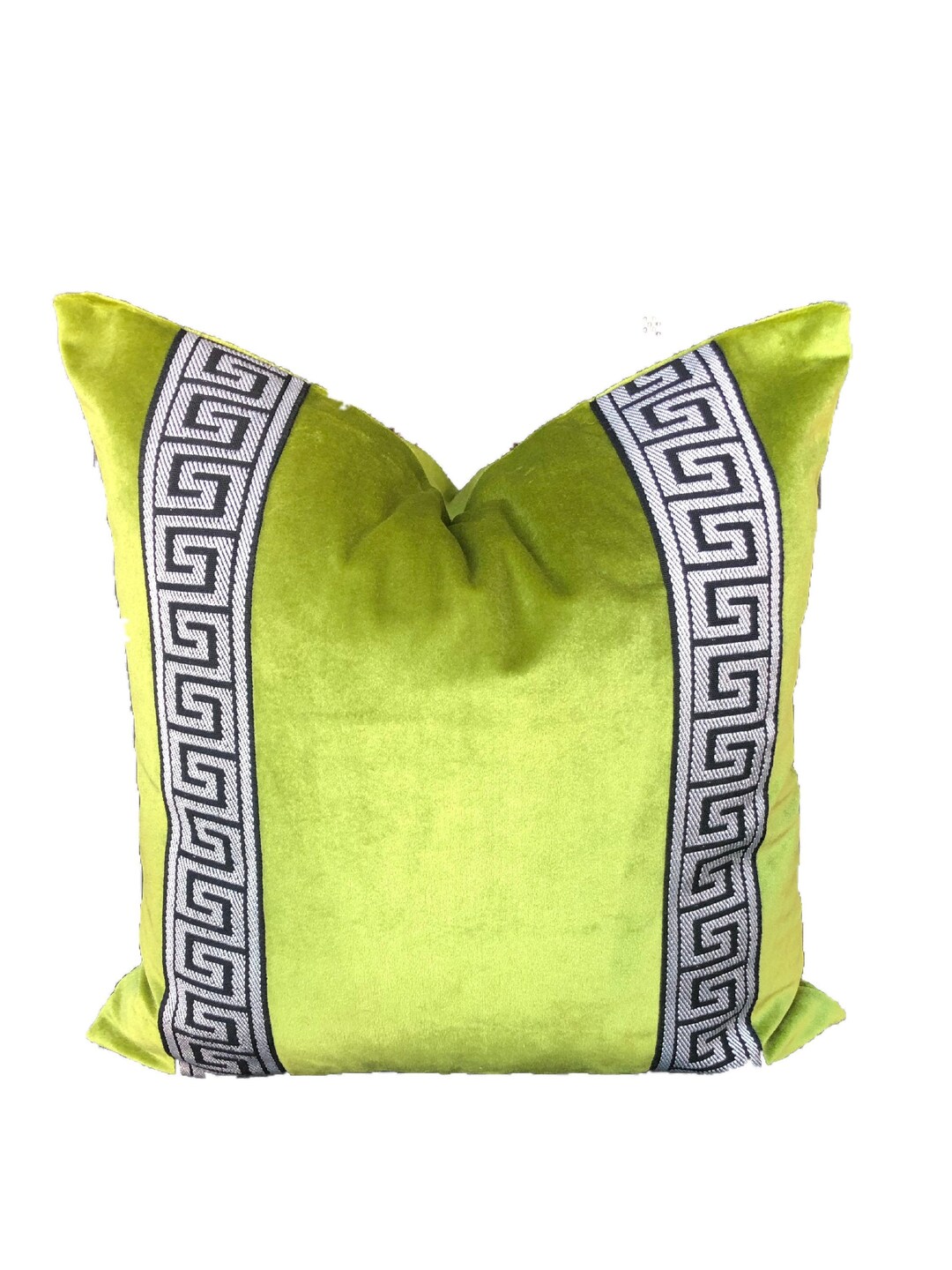 Designer Velvet Throw Pillow Cover Apple Green Black Grey Greek Key