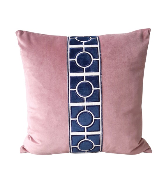 Throw Pillows Navy Blue And Pink Cushions Designer Velvet Dusty