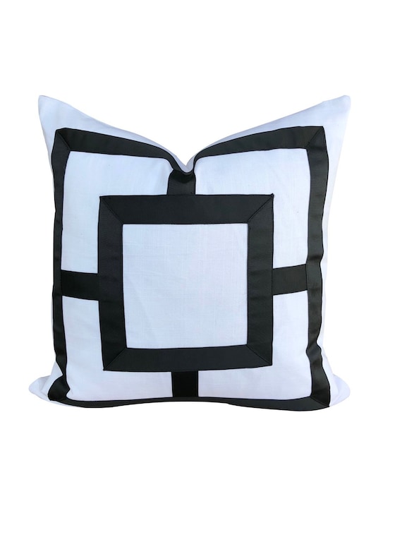 White Pillow Black Trim Throw Schumacher Arches Embroidered Tape