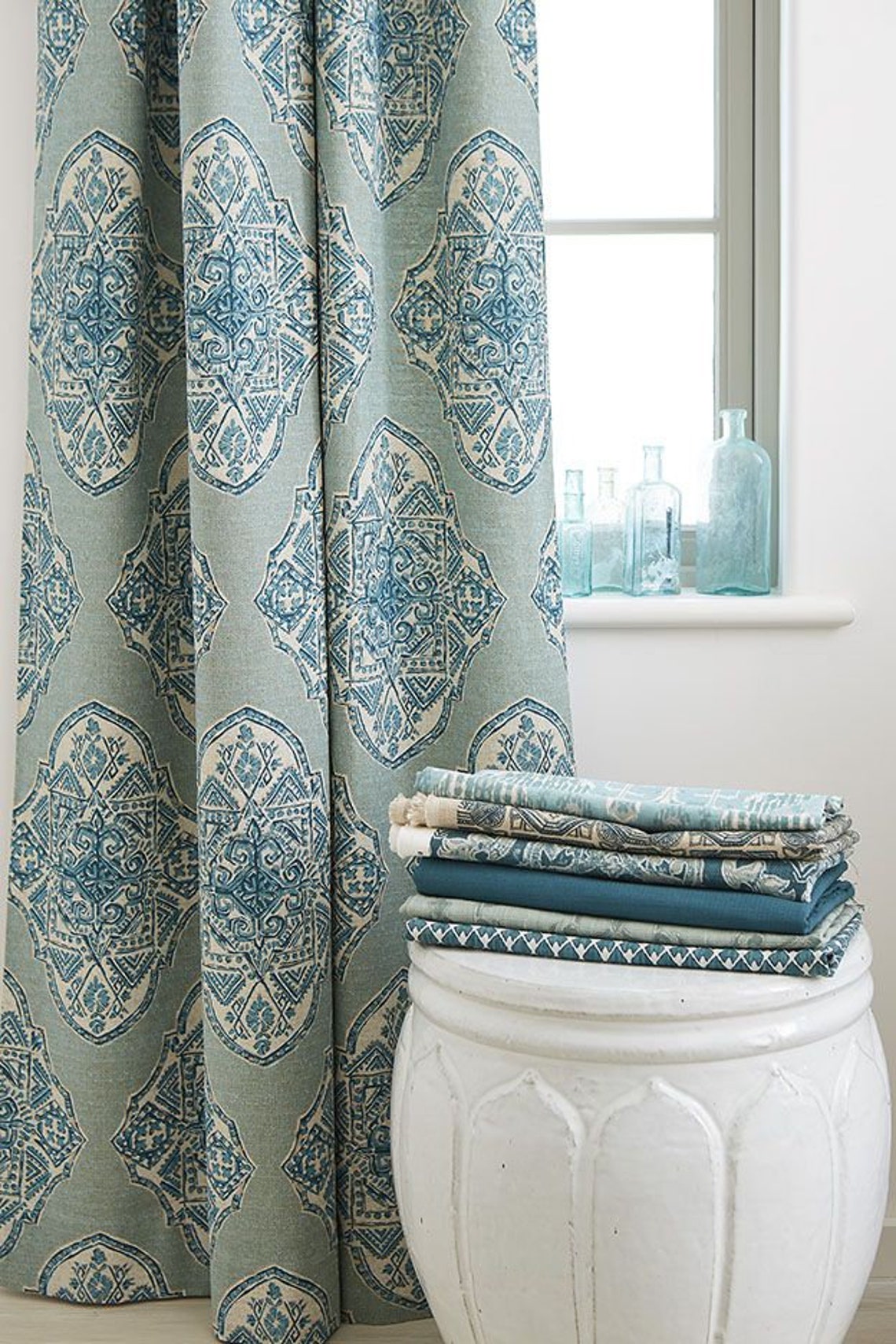 Curtain Panel in Malta Capri Lacefield Designer Fabric Window Etsy