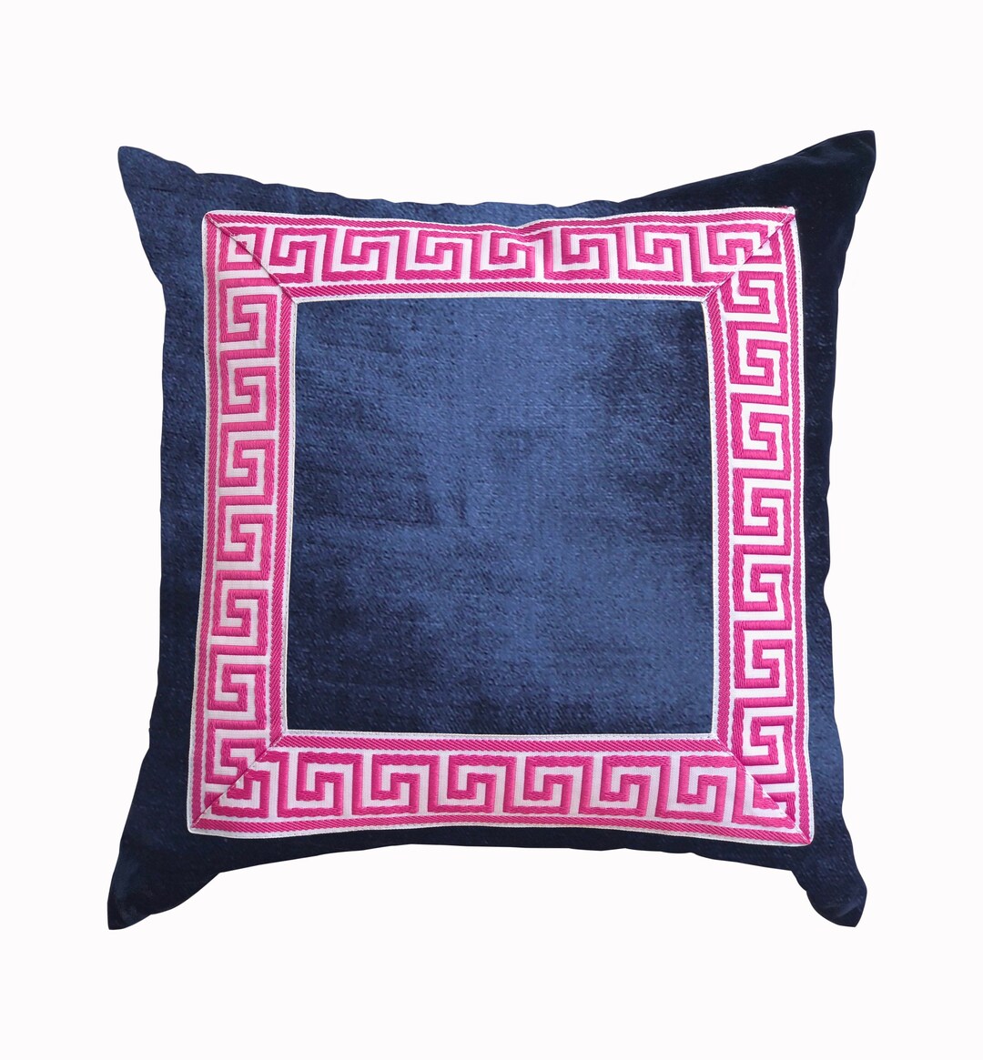 Navy and Pink Designer Velvet Pillow Cover Greek Key Ribbon Trim All Size Available One of a Kind High End Etsy Canada
