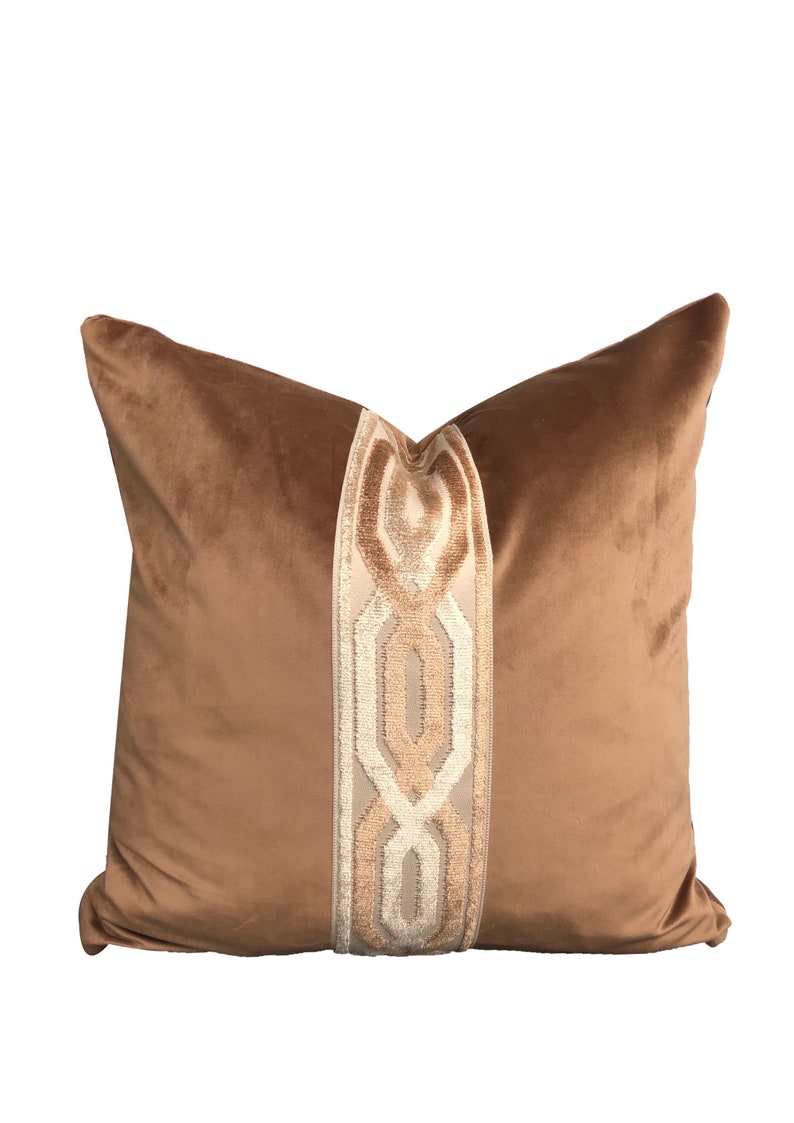 Designer Camel Soft Velvet Pillow Cover fret work tan brown Etsy
