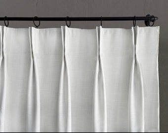 White Pinch Pleat Linen Curtain Pair Blackout Lining 50”w x 92”L French Lined Panel designer Window treatment french drapery PAIR