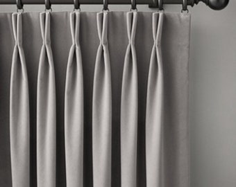 Designer Italian Velvet color unLined Curtain Panel fabric Window treatment french pinch pleat drapery drapes grey