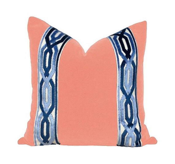 Salmon Pink Coral Designer linen Pillow salmon linen pillow case | Pillows