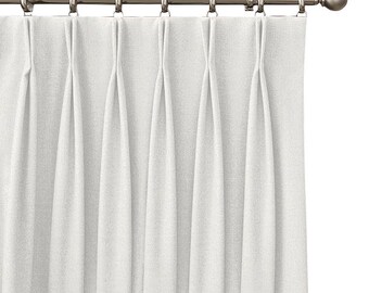 Designer white Drapery Weight Linen Mix Lined Curtain Panel fabric Window treatment French pinch pleat pleated blackout lining