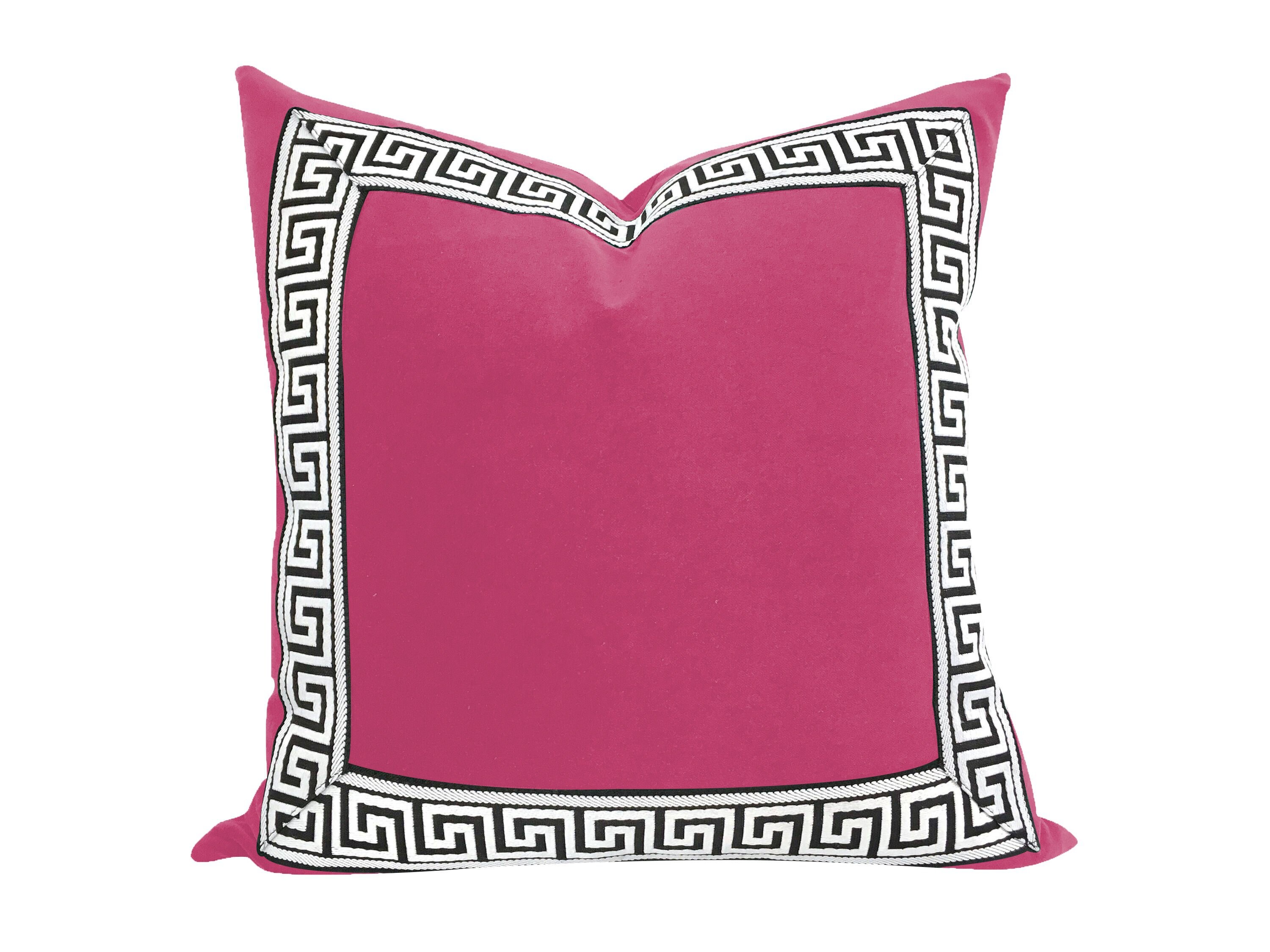 Pink Fuschia Designer Velvet Pillow Cover Black white Greek Etsy
