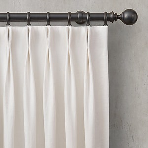 Designer Off-White Drapery Weight Linen Mix Lined Curtain Panel fabric Window treatment French pinch pleat pleated blackout lining