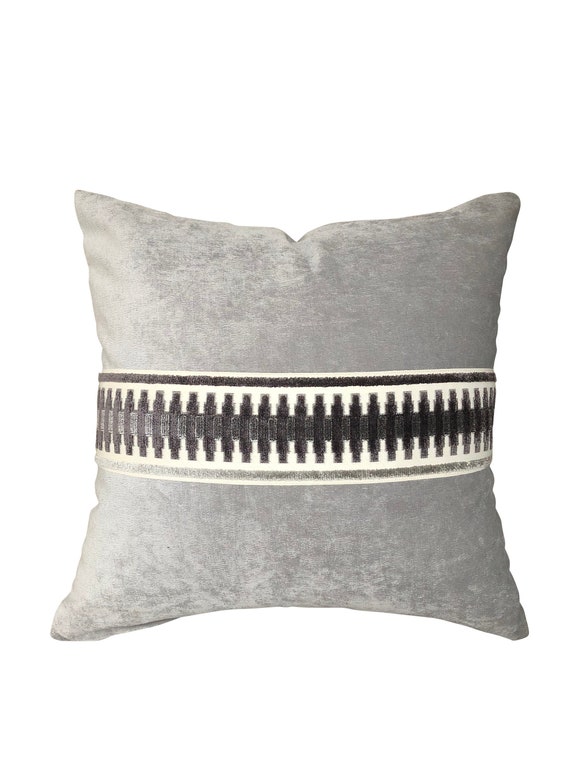 Grey Designer Velvet Pillow Cover Grey charcoal Fret Work Link | Etsy