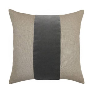 Flax Linen & Charcoal grey soft Velvet Colorblock Unique Designer Pillow Cover decorative  All Size Available 16" 18" 20" panel