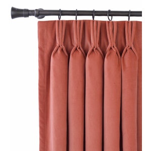 Designer Italian Velvet burnt coral color unLined Curtain Panel fabric Window treatment french pinch pleat drapery blackout drapes