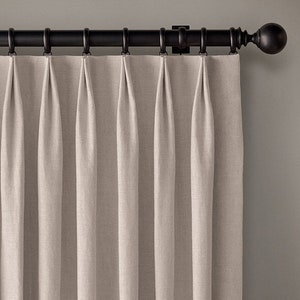 Pinch Pleat Drapery taupe  linen mix  pleated Lined Curtain Panel designer fabric Window treatment french pleat drapery lining included