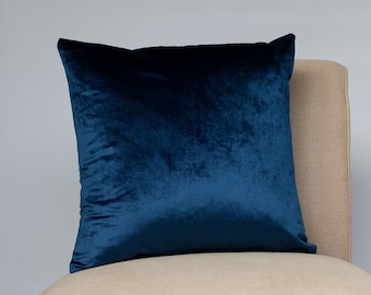 Bella Plain Velvet Cushion. Navy Blue Supersoft Velvet Chenille. Modern and On-trend Home Accessory. 17x17" Square Cushion Cover.