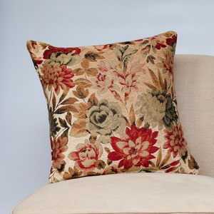 Classique Floral Tapestry Cushion. Vintage Warm Earthy Tones. Heavyweight Woven Velvet Chenille Cloth. 17x17" Square Cushion Cover