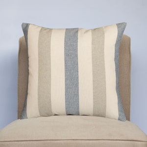 Harbour Stripe Cushion. Denim Blue, Soft Grey and Seafoam White Nautical Stripe Design. 17x17&quot; Square Cushion Cover.