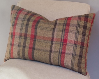 Cosy Checked XL Rectangular Cushion in Red and Green. Double Sided. 23x15" (58 x 38cm). Balmoral Style Highland Tartan Check Pillow.