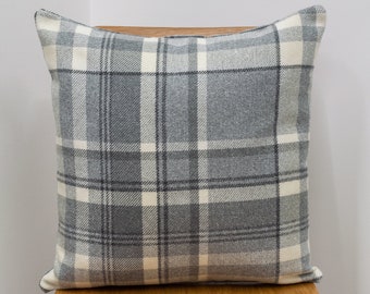 Cosy Checked Cushion in Slate Grey. Double Sided. 17" (43cm) Square. Balmoral Style Highland Tartan Check Pillow.