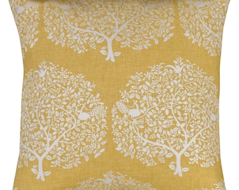 Mulberry Tree Silhouette Cushion in Ochre Yellow and White. Double Sided. 17x17" (43cm) Square Pillow.