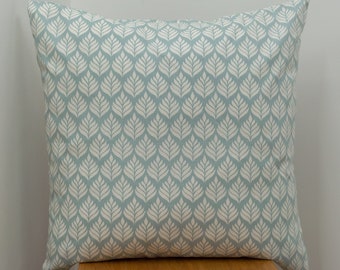 Extra Large Scandi Minimalist Leaf Cushion. Double Sided, 23" (58cm) Square Pillow. 100% Cotton. Duck Egg Mineral Blue. Scandinavian Style.