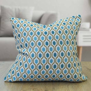 Cosmo Diamond Cushion in Teal Blue. Modern Geometric Small-Scale Design in Teal and Indigo Blue. 17x17" Cushion Cover