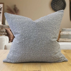 Textured Teddy Bear Boucle Cushion in Soft Grey. Luxury & Soft To The Touch Material. 17x17&quot; Square Cushion Cover.