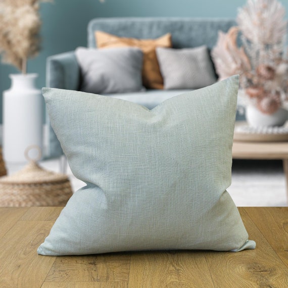 100 Linen Cushion Cover. Plain Duck Egg Blue Linen Cushion Cover Perfect For Modern Minimalistic Styles. 17x17 Square Cover