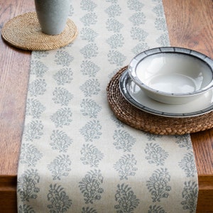 Hidcote Table Runner in Duck Egg Blue. Cottagecore Style Dinner Party Table Decoration. Available in Two Sizes.