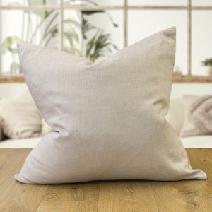 100% Linen Extra-Large Cushion Cover. Plain Natural Beige Linen Cushion Cover - Perfect For Modern & Minimalistic Styles. 23x23&quot; XL