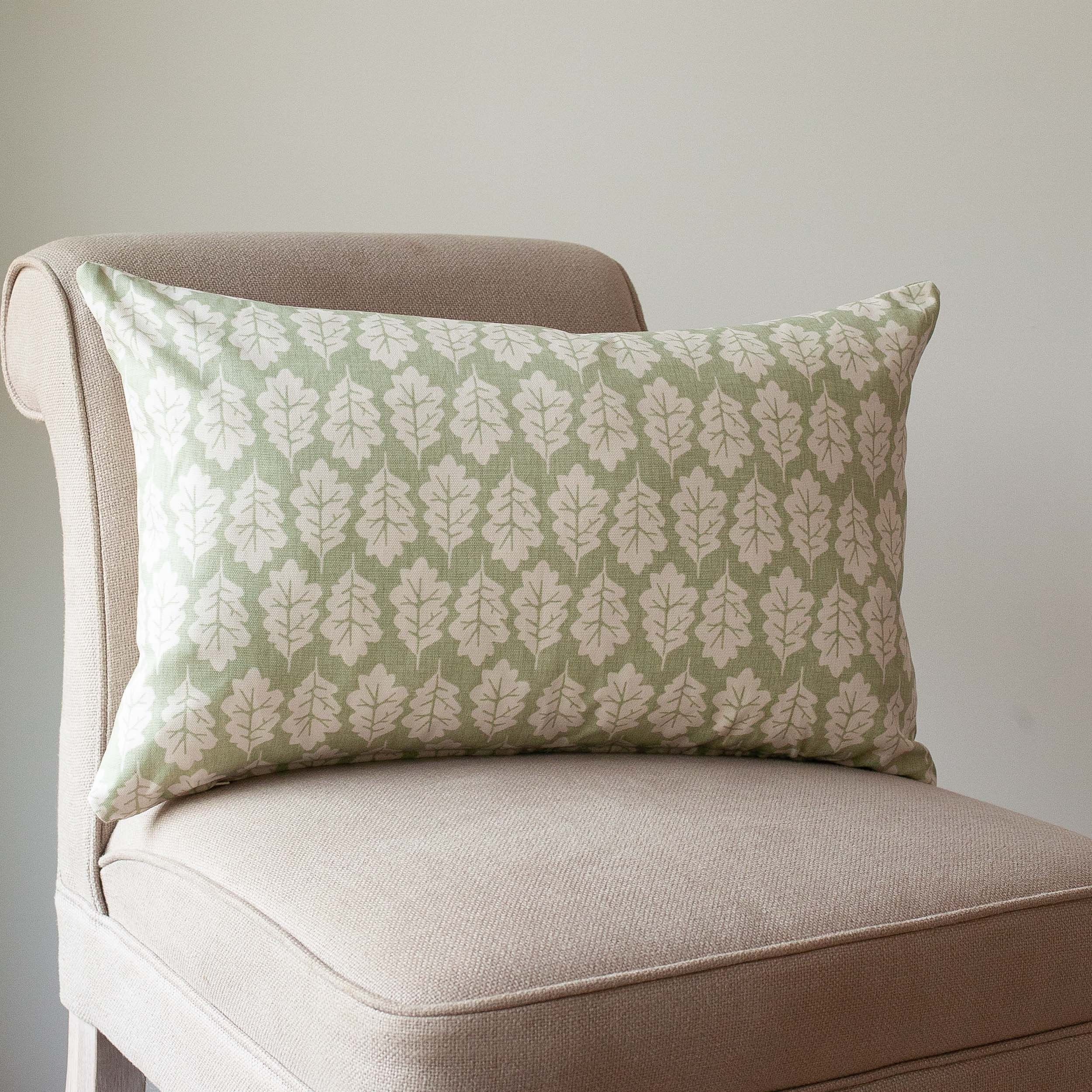 Autumn Leaf Extra-Large Cushion 100% Sustainable Cotton 23x23" XL Sage Green 