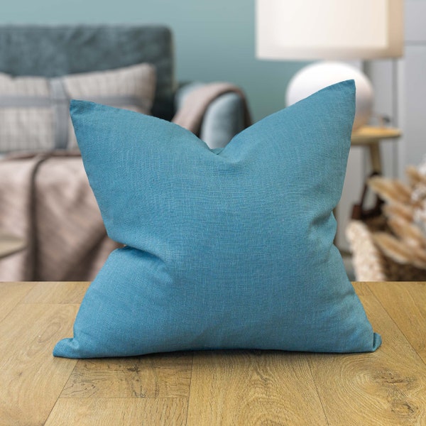 100% Linen Cushion Cover. Plain Teal Blue Linen Cushion Cover - Perfect For Modern & Minimalistic Styles. 17x17" Square Cover.