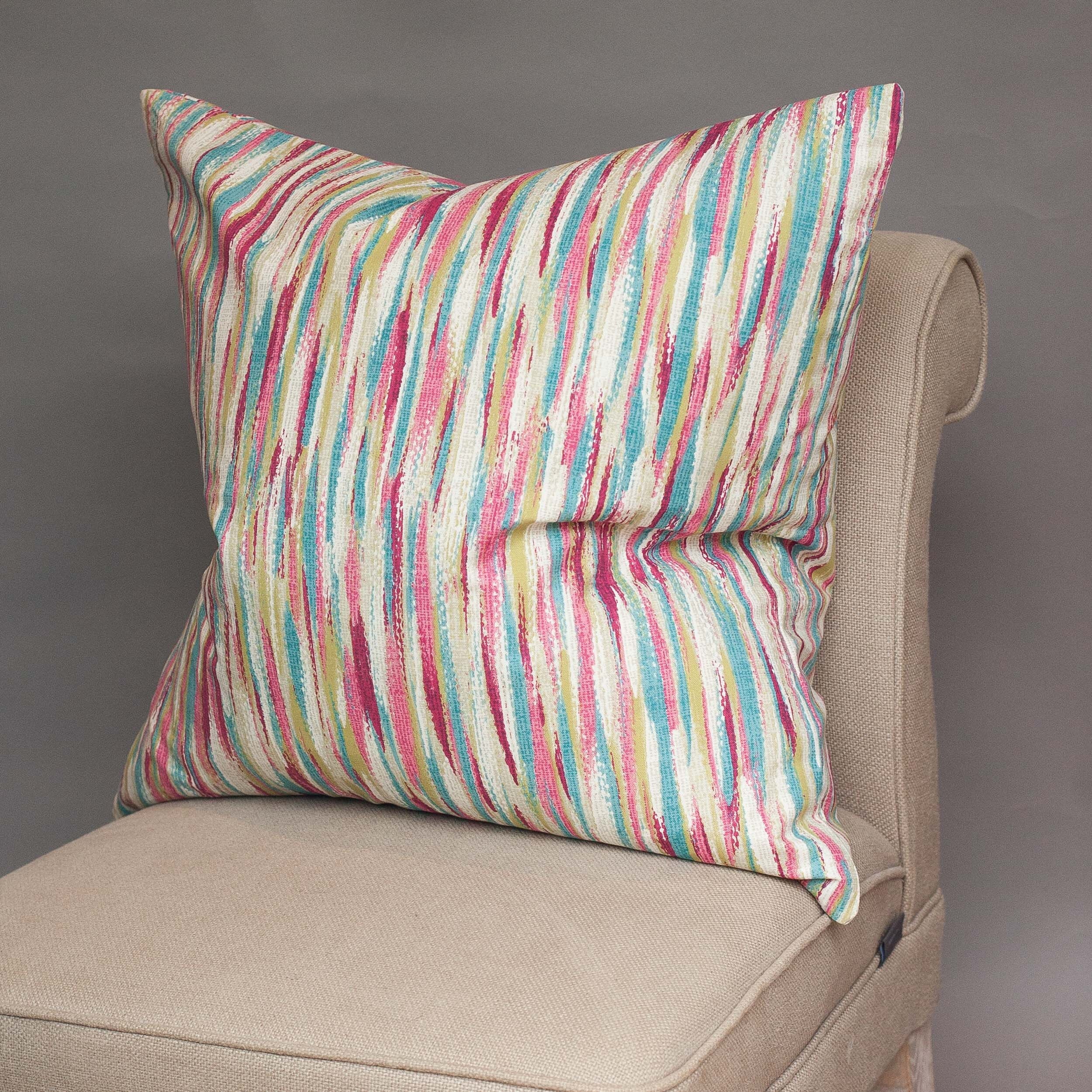 17x17" Rainbow Pink & Blue Abstract Multicoloured Paint Splash Square Cushion 