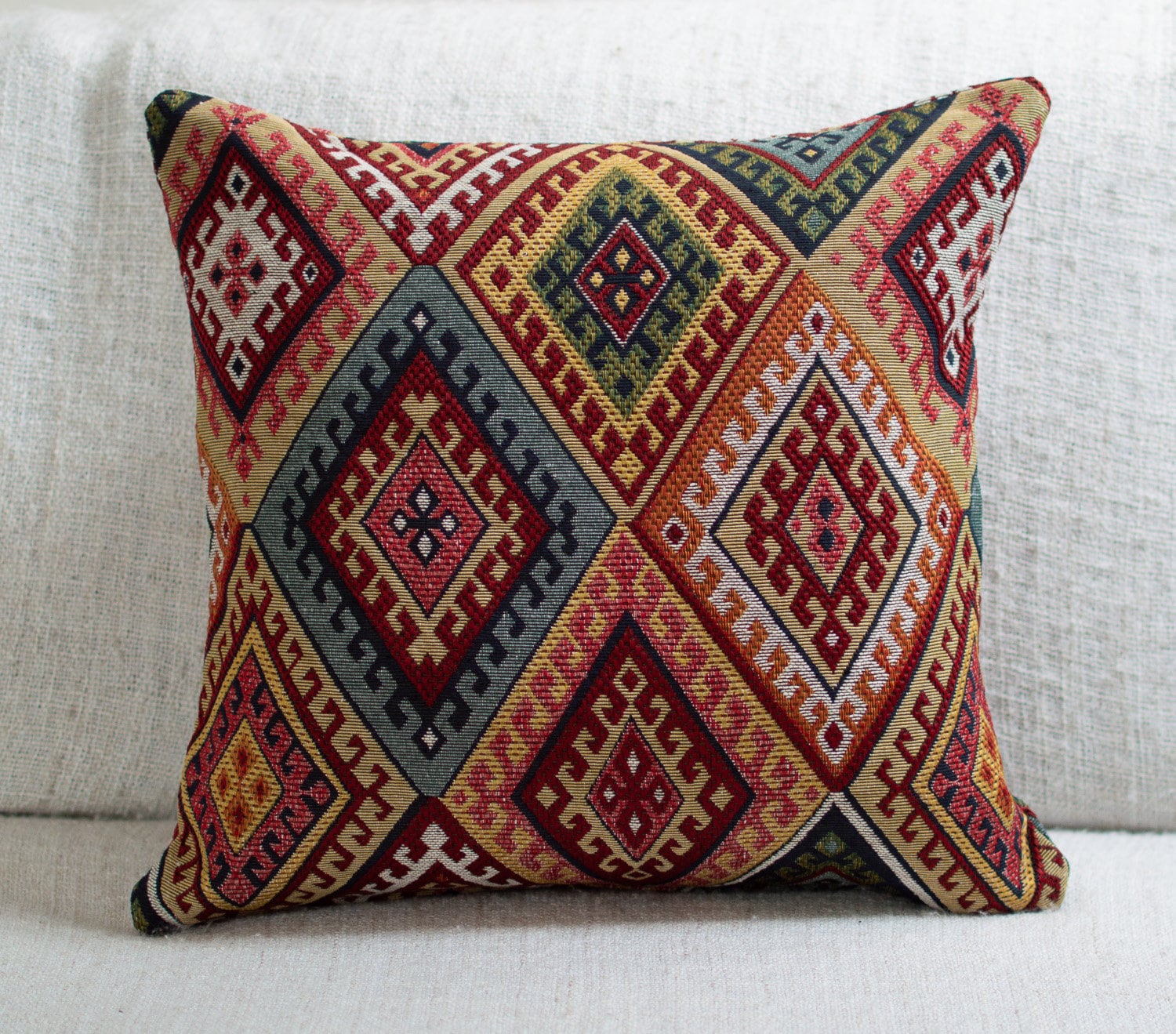 Traditional Turkish Kilim Style Cushion. 17 X 17 