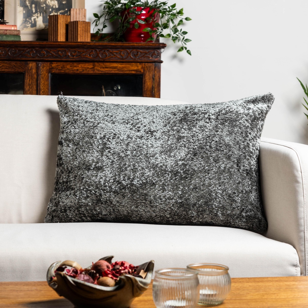large grey chenille cushions