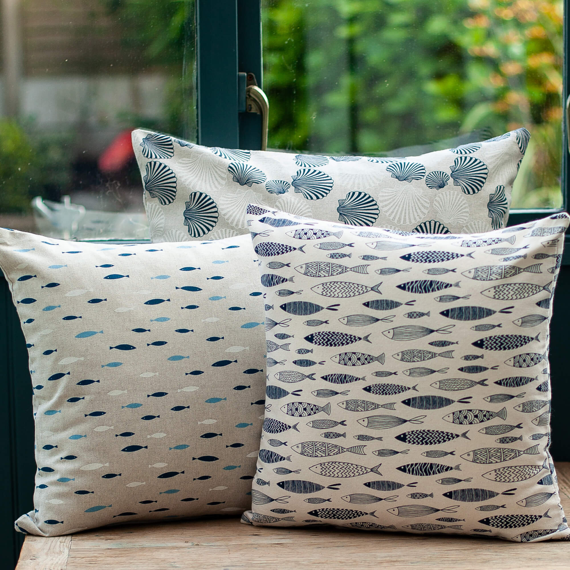 Vintage Style Printed Fish Cushion. Nautical Blue and Beige. Etsy