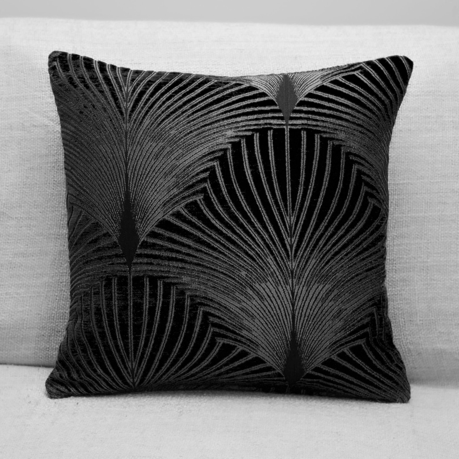 Art Deco Fan Cushion. Black & Silver. Luxury Velvet Chenille. Etsy UK