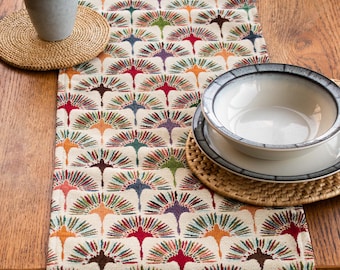 Retro Dandelion Tapestry Table Runner. Geometric Botanical Pattern, Dinner Party Table Decoration. Available in Two Sizes.